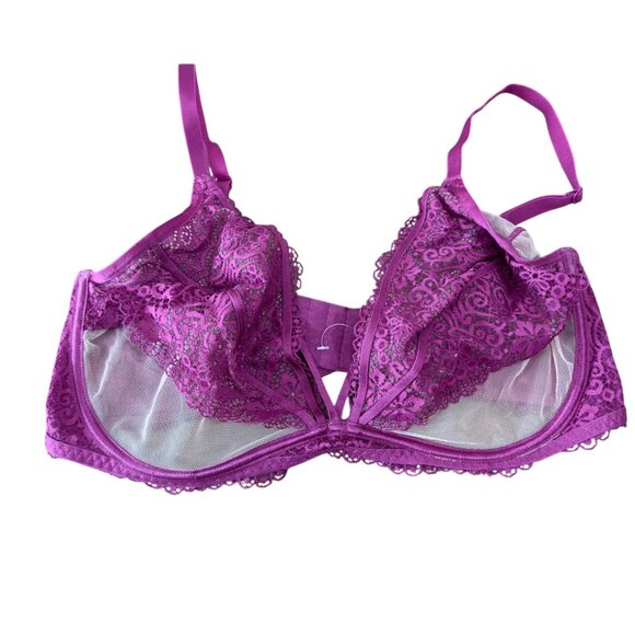 Adore Me Women Sexy Purple Lace Sheer Underwire Bra Size 38DDD Strappy Unlined - Picture 10 of 10